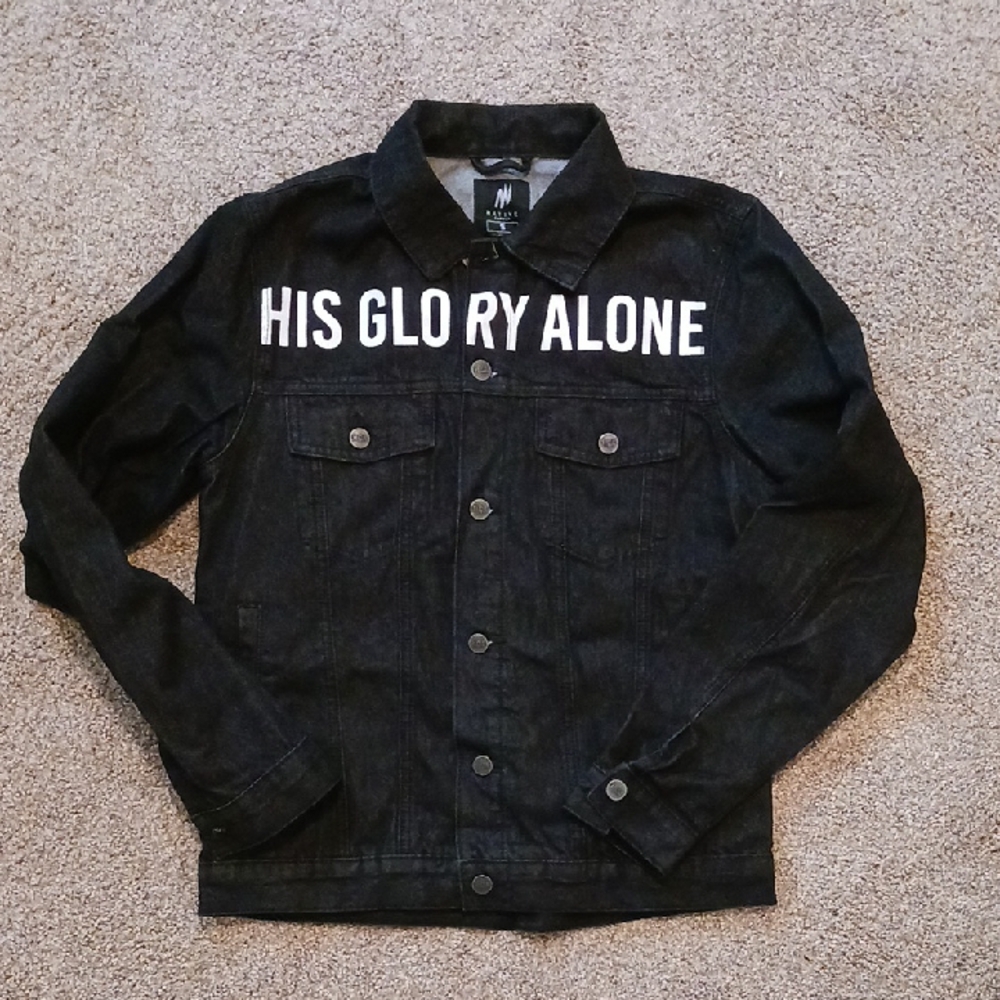 HGA Native Supply Black Denim Jacket with White Text And Cutout Back Graphic